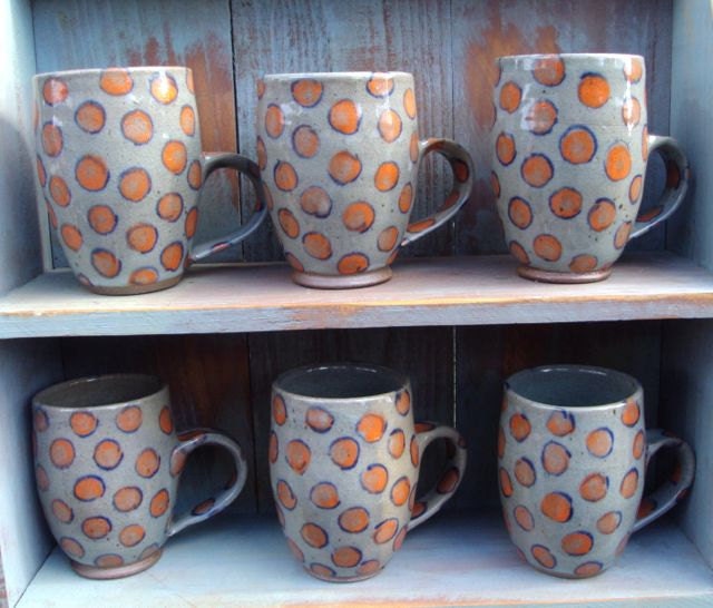 One wheel thrown stoneware mug with polka dots // by Lyn Carey of Earth and Wears