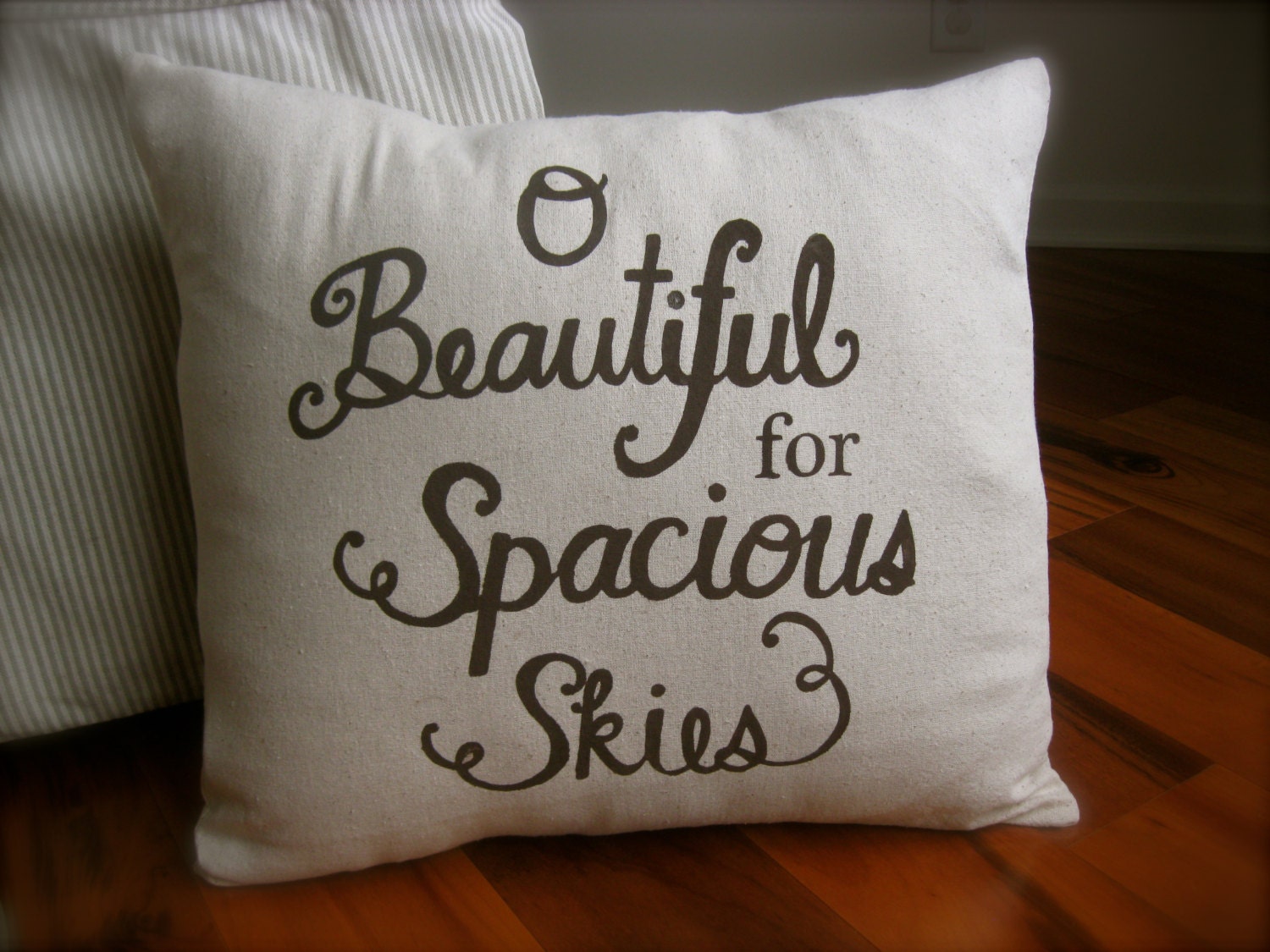 O Beautiful for Spacious Skies 18"x18" Pillow Cover in Natural Linen verse from America the Beautiful
