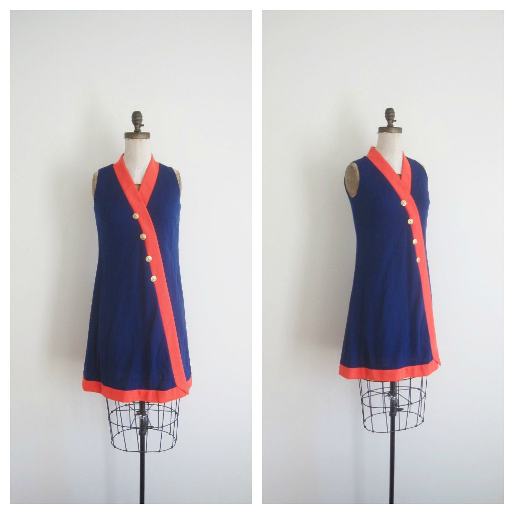 1960s dress / orange blue / NAUTICAL MOD