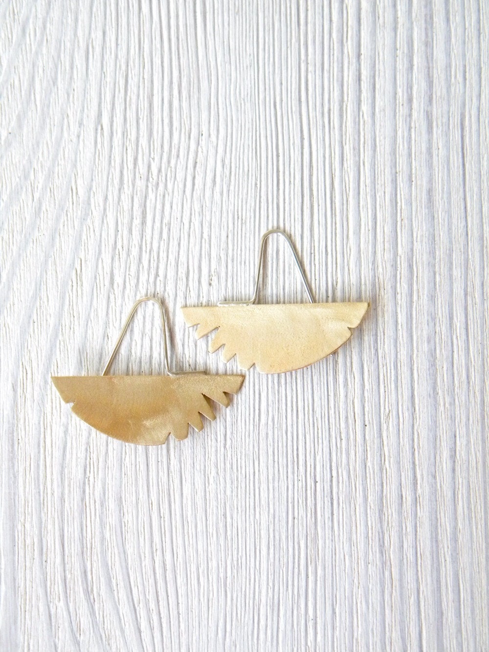 Tribal Brass Half Moons - handmade solid brass and silver dangle chandelier, 80s, geometric, gipsy earrings