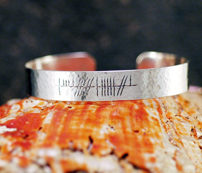 Change - Athraigh Gaelic Ogham Cuff Bracelet - hammered sterling silver