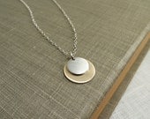 Sterling Silver and Gold Fill Necklace - Brushed Round Tags - Simple Modern Minimal Necklace