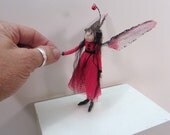 ooak pose-able 6 inch  RED flower FAIRY tiny pixie (60 ) art doll by DinkyDarlings