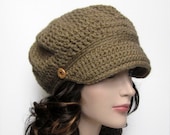 Tan Newsboy Cap - Womens Crochet Hat  - Ladies Hat with Visor - Spring Fashion Accessories