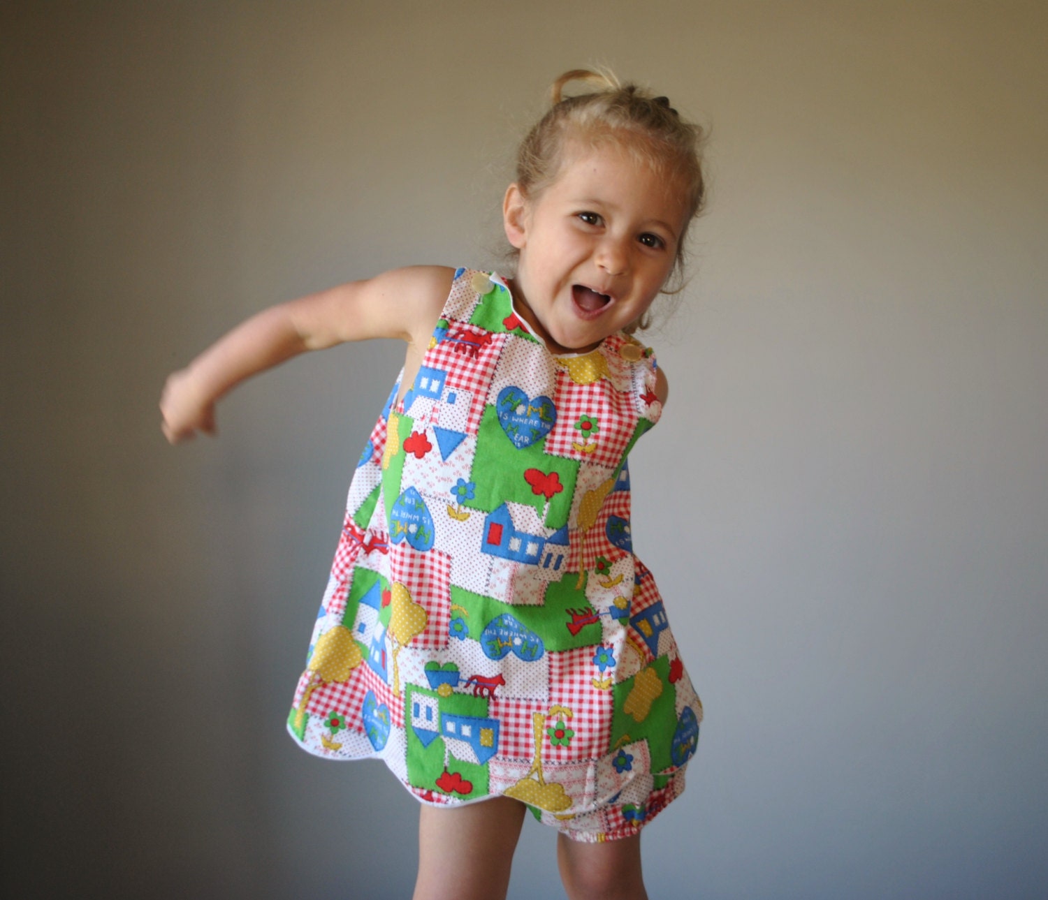 1960s Patchwork Print Dress with Bloomers, size 2t/3t