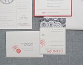 Wedding Invitations - Bold Daisy  Red and Gray  - Margaret and Curtis - Custom Colors
