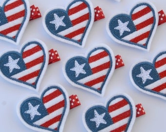Patriotic Heart Felt Hair Clip - Red, White and Blue - Perfect for Memorial Day, Fourth of July, Labor Day or any day