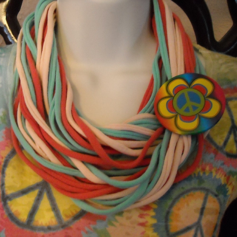 Handcrafted Jewelry/Infinity Jewelry/Infinity Necklace/Flower Power Peace T shirt Necklace
