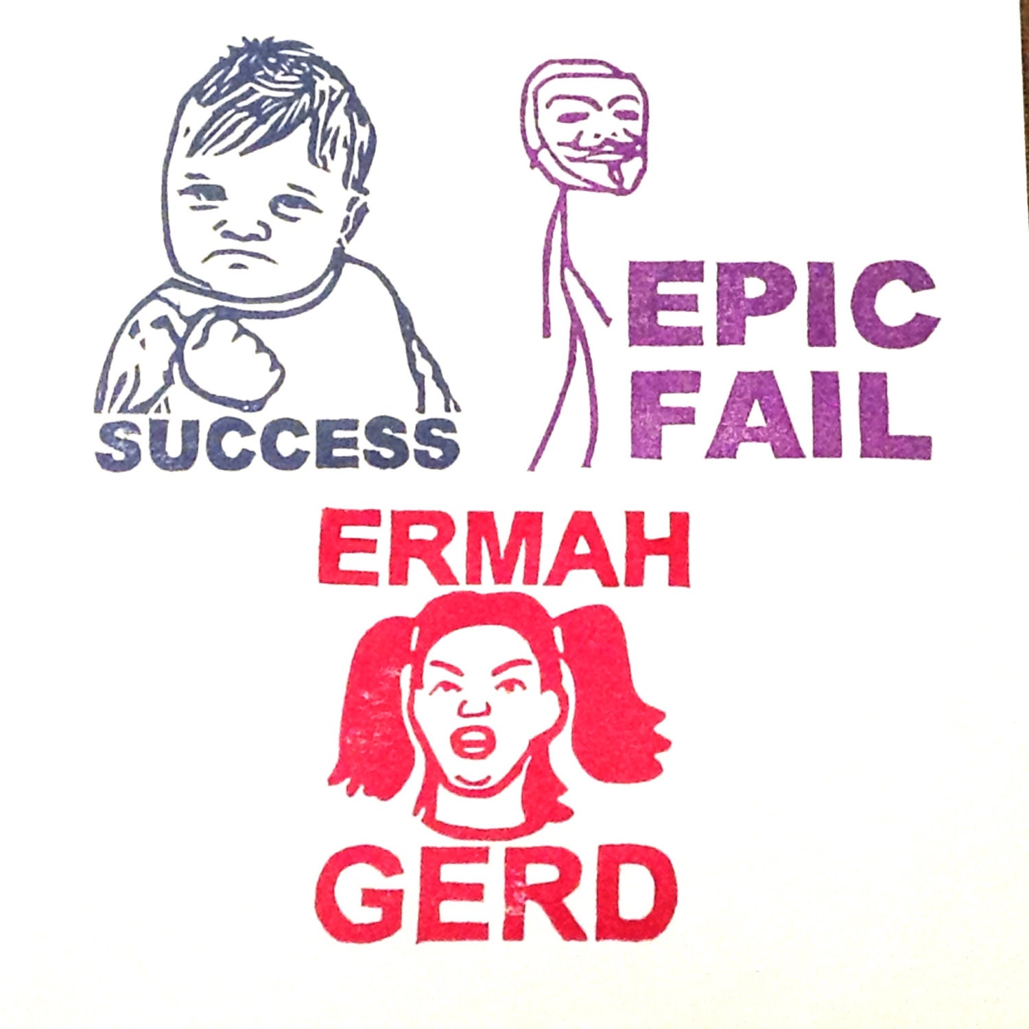 Internet Meme Rubber Stamp Set - Hand Carved Rubber Stamps