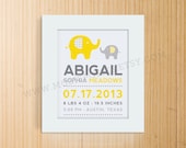 Modern Elephant Birth Print, Adoption Print, Baptism Print