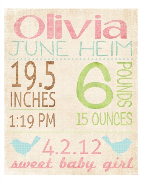 Girls Vintage Subway Nursery Art Birth Announcement Printable