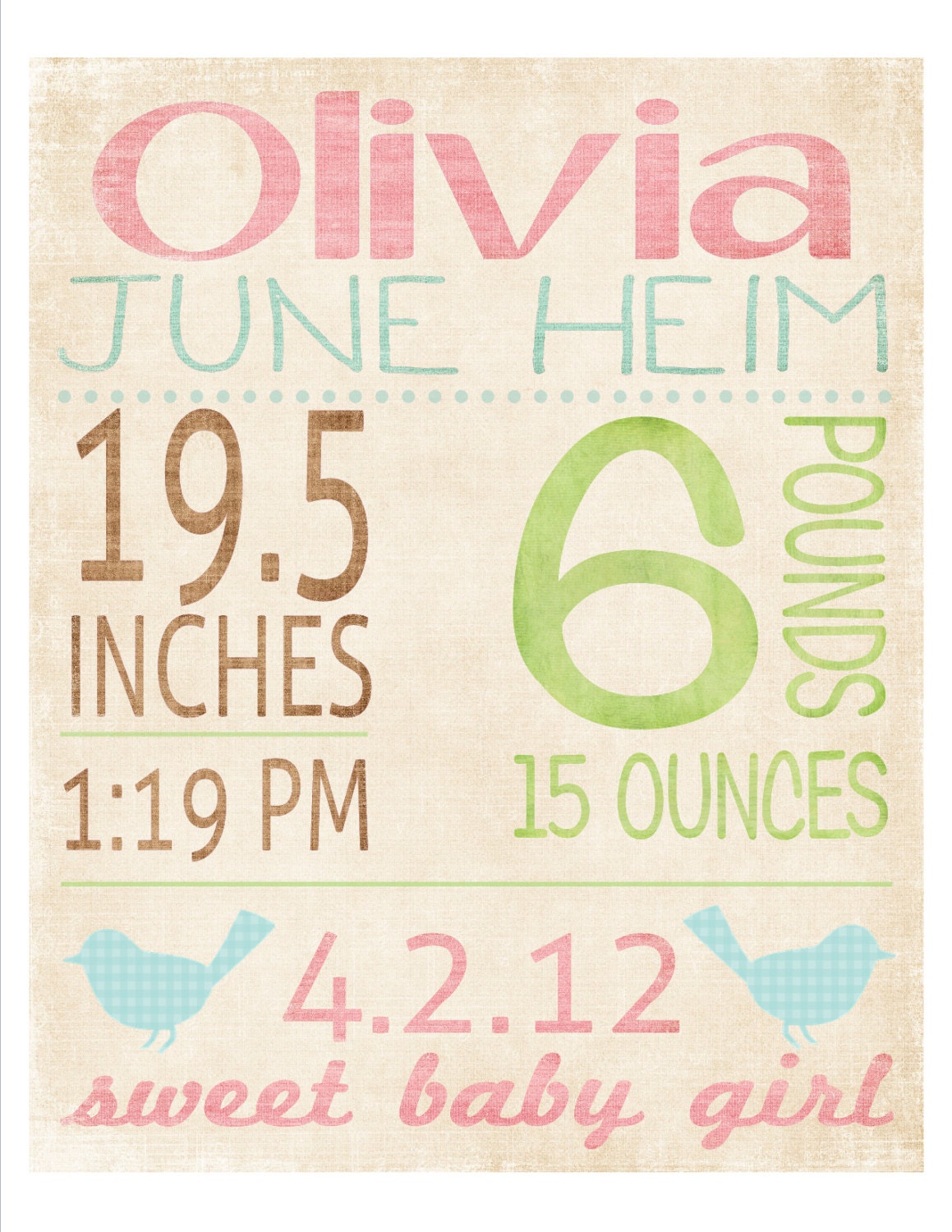 Girls Vintage Subway Nursery Art Birth Announcement Printable