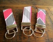 Fabric Keychain- Set of 3 in Pink & Grey Chevrons
