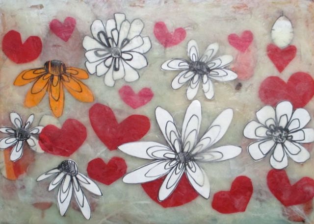 Je T'Aime, original encaustic painting, framed art