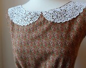 Colourful Floral Bird Dress with Lace Collar / Handmade / M L