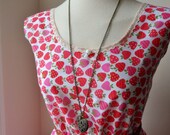 Lace Detail Dress / Pink and Red Kitsch Strawberries / Handmade / Choose Your Size