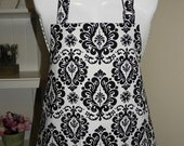 Black and White Damask Print Apron - FREE or PRIORITY Shipping