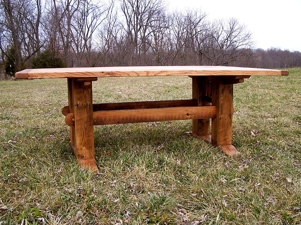 Antique Oak Mission Style Trestle Table