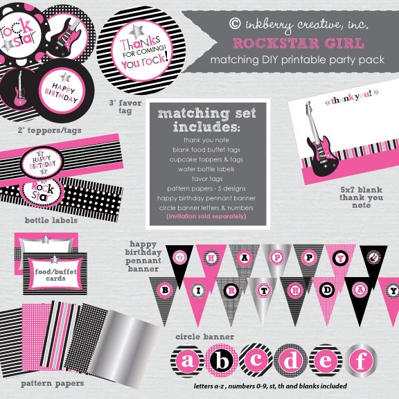 Little Rockstar Girl Birthday Party - DIY/Printable Complete Party Pack Il_570xn