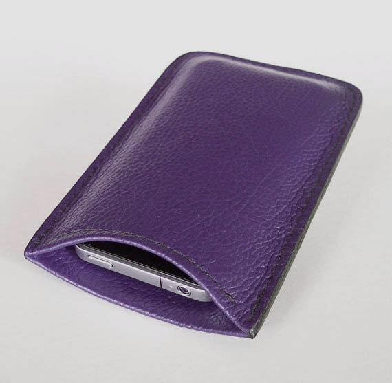 Leather iPhone 4S or 4 Case - Pebble-Grain Purple Leather