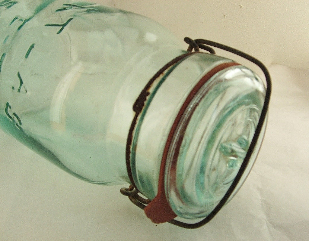 Antique Atlas E-Z Seal Canning Jar / Aqua Blue Glass