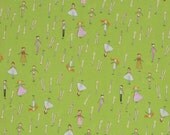 NEW Heather Ross Crafty Chloe Pin People on Green Cotton Fabric - 1/2 Yard (more available)