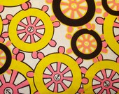 Vintage Cotton Fabric - Anchors Away Over Scale Nautical Print - Hot Pink and Yellow - Wamsutta Mills