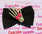 Black Glitter Glam Zombie Skeleton Hand Hair Bow Clip