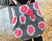 Large Grey and Pink Ikat Polka Dot Handbag