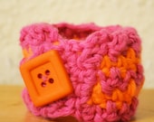 Ready to Ship - Fun fuschia pink and orange cuff with square button rock soft bracelet jewelry accessories custom crochet