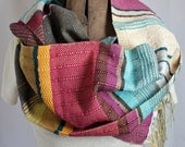 June - Handwoven Summer Scarf in Saffron, Teal and Slate Gray