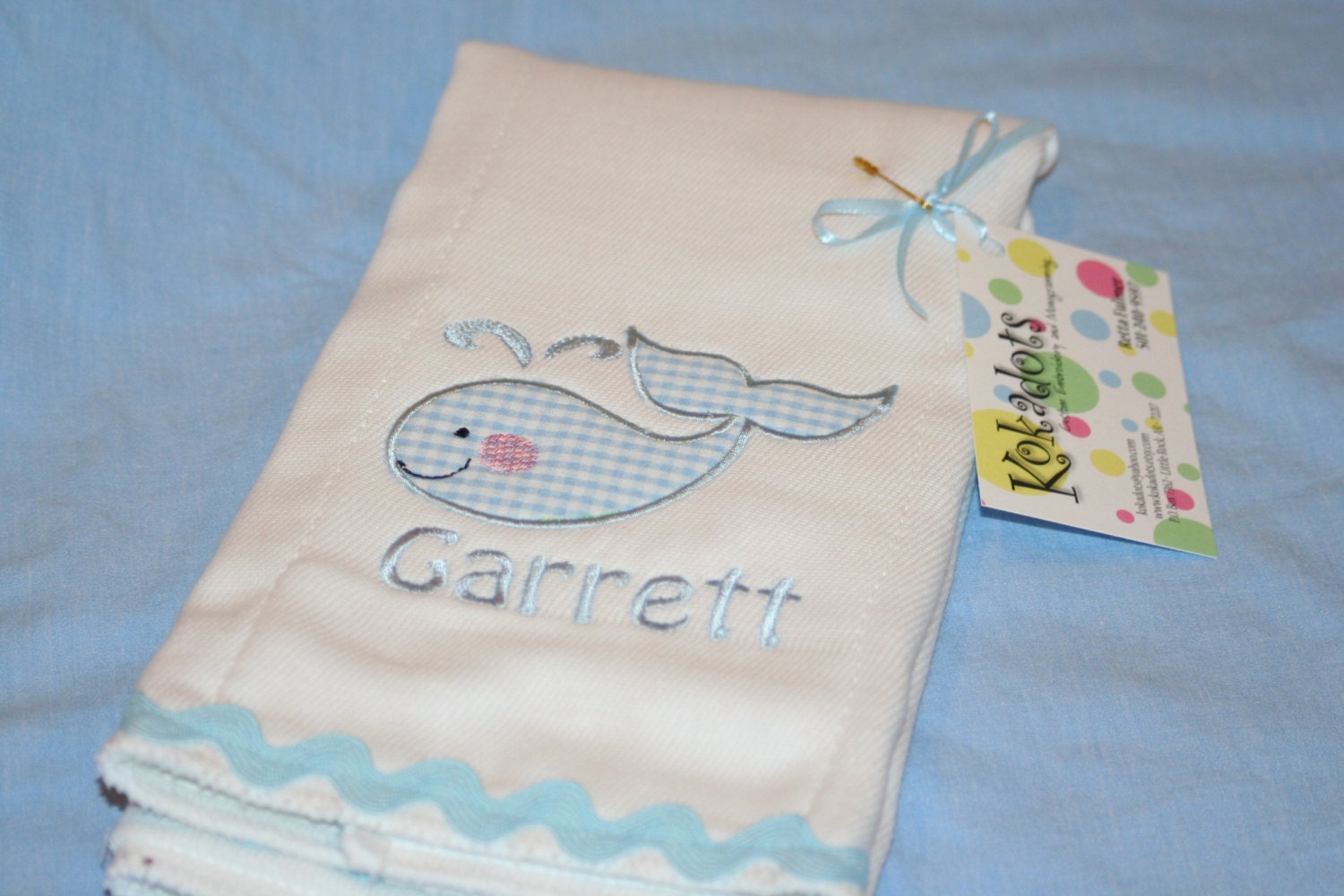 Wally the Whale Applique Burp Cloth for a Boy