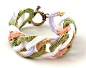 Crochet Bracelet Fiber Bracelet  Faux Chainmail Irish Crochet Peach Sage White Wisteria