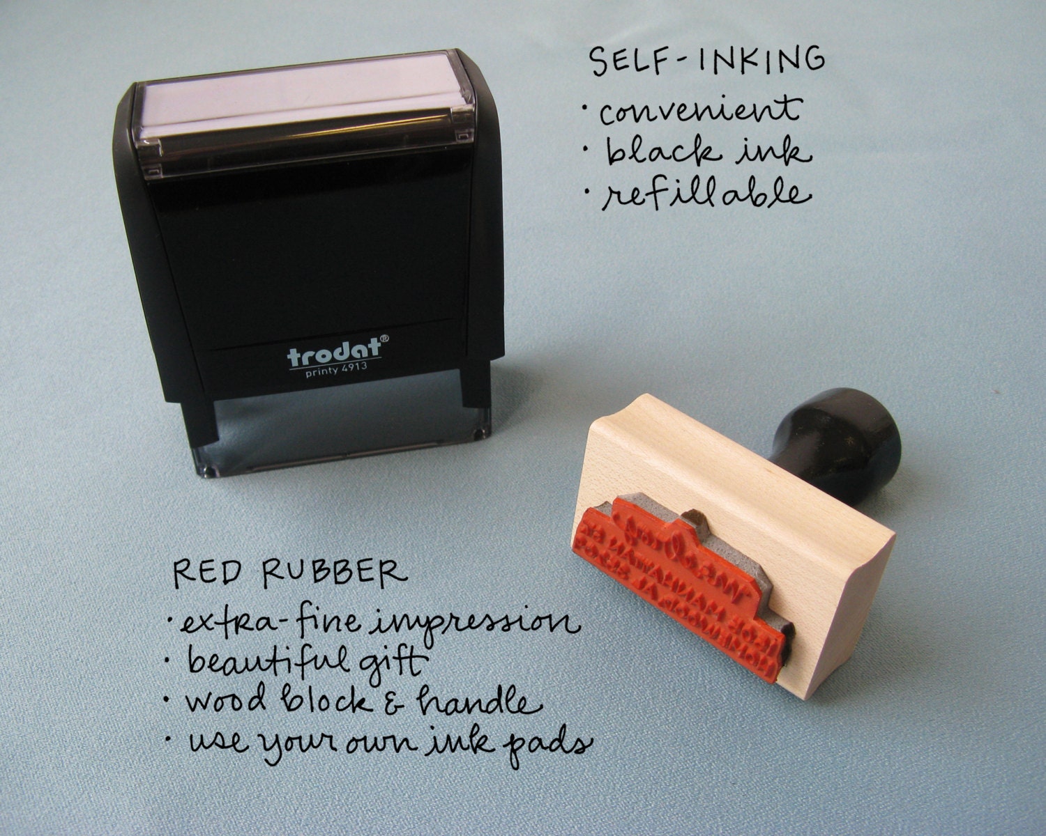 Muriel Handwritten Address Stamp: your choice of self-inking or red rubber