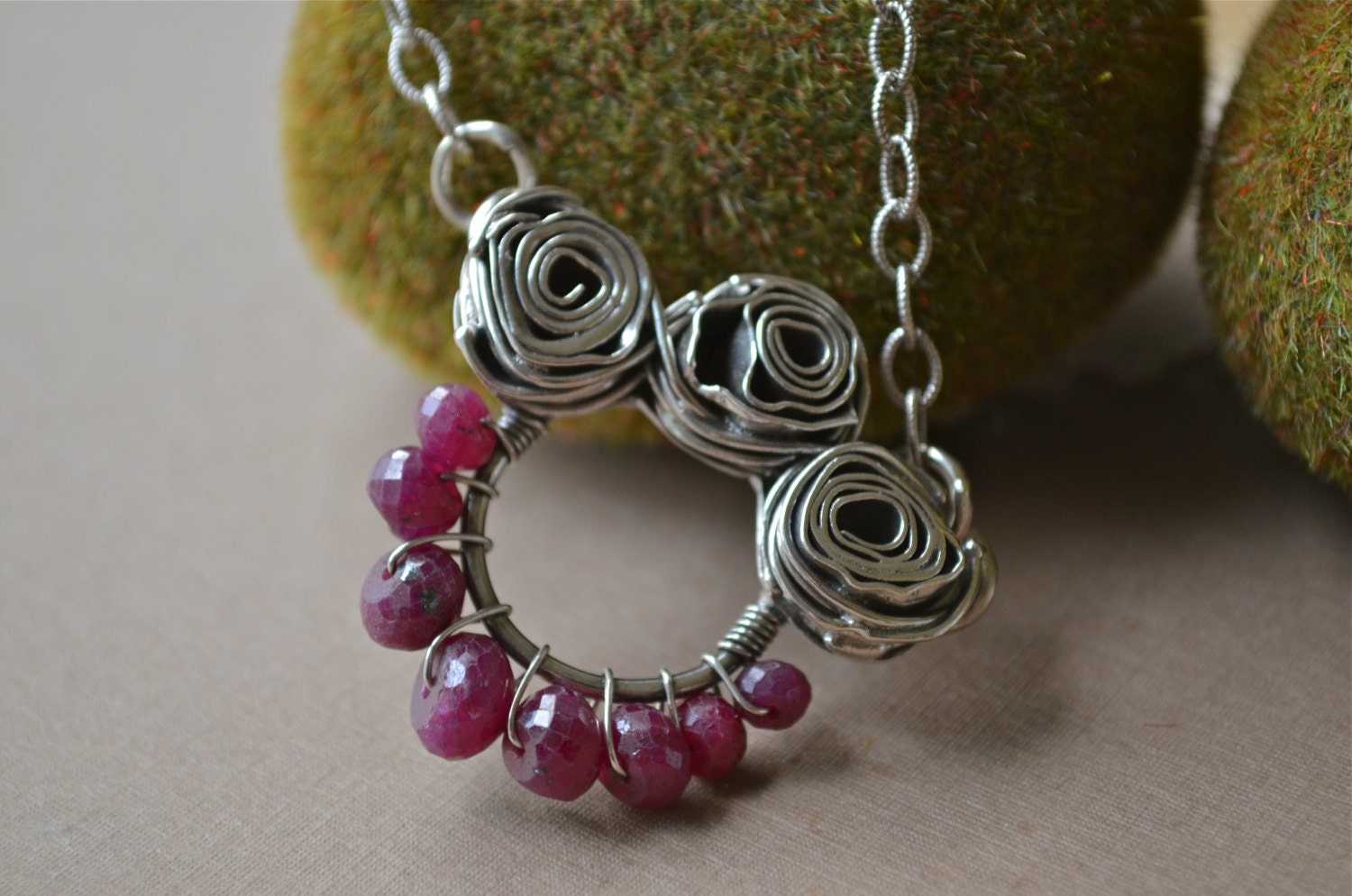 Faceted Ruby Bead and Sterling Silver Necklace - Rosey Posey Collection by Reagan Hayhurst