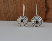 Sterling Silver Circle Dangle Earrings with Black Spinel Gemstones