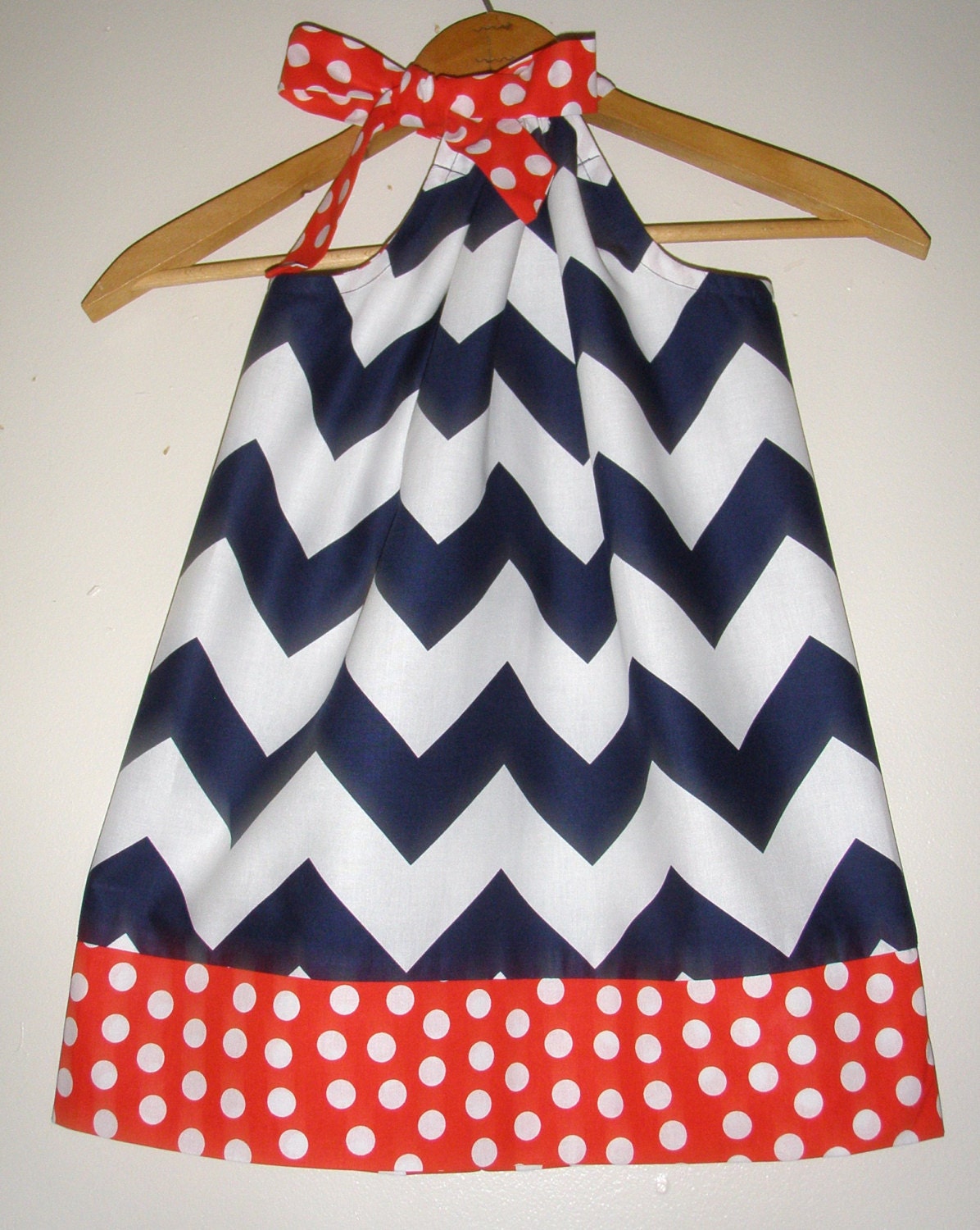 Chevron Red white blue dots dress Riley  Blake fabric pillowcase dress size large or xlarge Fourth  of July