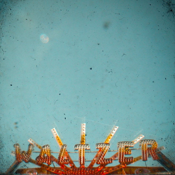 Waltzer - Typography photography, retro sign photo, carnival, fair, dazzling, marquee lights, minimalist art 8x8 Print