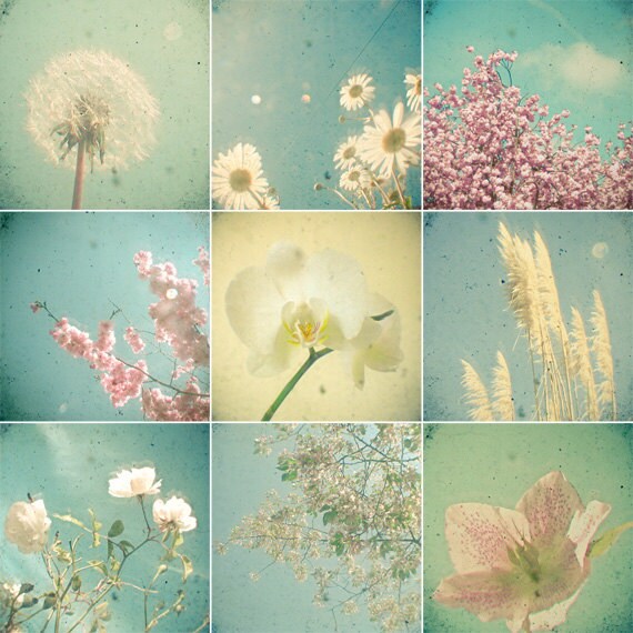 Garden - Flower photography, nature art, art collection, spring photography, pastel decor, set of nine 4x4 mini prints