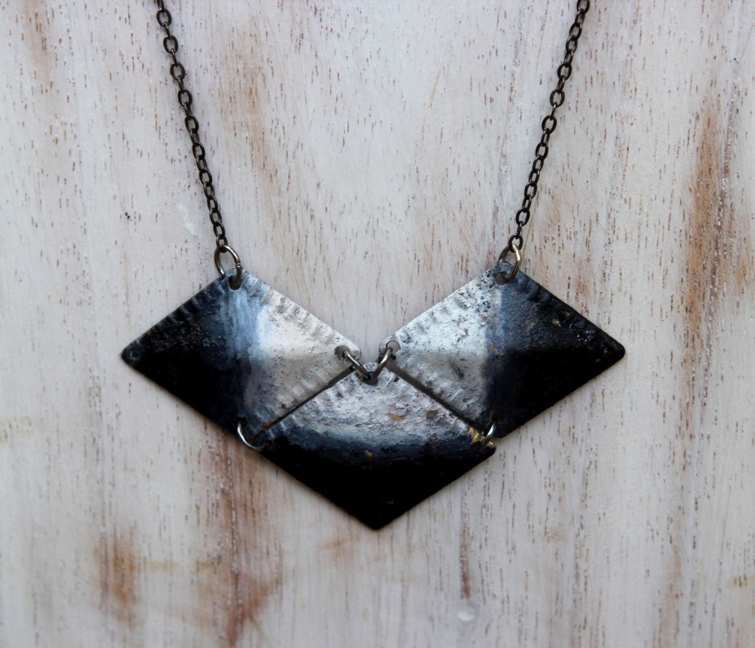 CIJ Charcoal Ombre Necklace - Geometric Diamonds in Black, Gray, Ash, White Gradient - Rustic Armor - Hand Patina - Summer Fashion - Gift B - MySelvagedLife