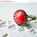 CLEARANCE 40% OFF Christmas Red Cocktail Ring Adjustable Faceted Victorian Antiqued Brass Ring Gift for Her