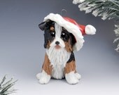 Australian Shepherd Ornament Santa Hat Porcelain