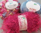 Fun Yarn Grab Bag for Knitting, Crocheting, Scrapbooking, Kumihimo or Gift Wrapping Projects in Hot Pink  and Blue - destash by foxygknits