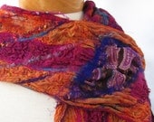 Nuno Felted Scarf in Orange and Purple