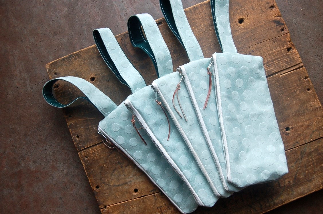 custom made repurposed leather bridesmaid clutches-- set of 5