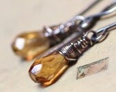 Golden Citrine Earrings Rustic Silver Wire Wrapped Earrings Yellow Gemstone Faceted Briolette Yellow Citrine Earrings