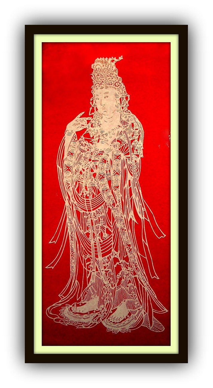 Original design Handmade papercut in white with red matt paper - Ancient Chinese collection buddha