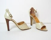 1970s ITALIAN ivory CUT OUT ankle strap high heels, 5.5 - 6
