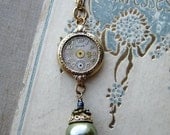 Necklace Steampunk Antique watch parts Acorn art nouvea gold wristwatch case deco