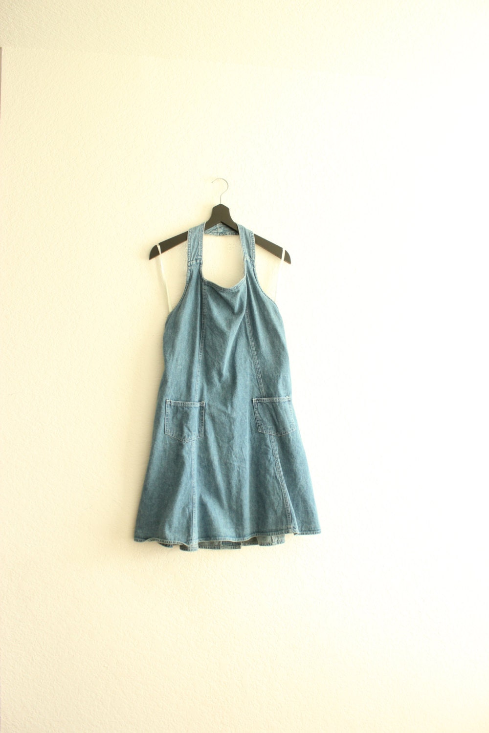 on hold for lisa : denim like 90s flippy halter baby doll dress s/m